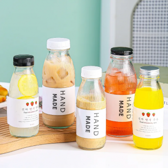 Striped circular glass bottle multifunction beverage 300ml 500ml