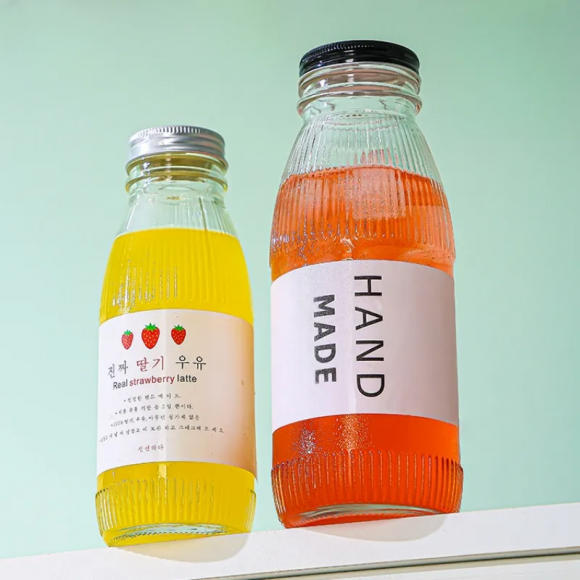 Striped circular glass bottle multifunctional beverage 300ml 500ml