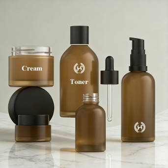 Custom Skincare Cosmetic Packaging Jars and Bottles Set with Pump Spray Lids