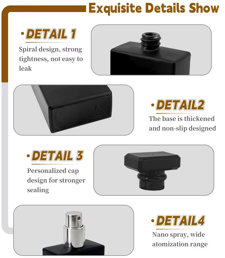 Black Frosted Square Glass Perfume Bottle