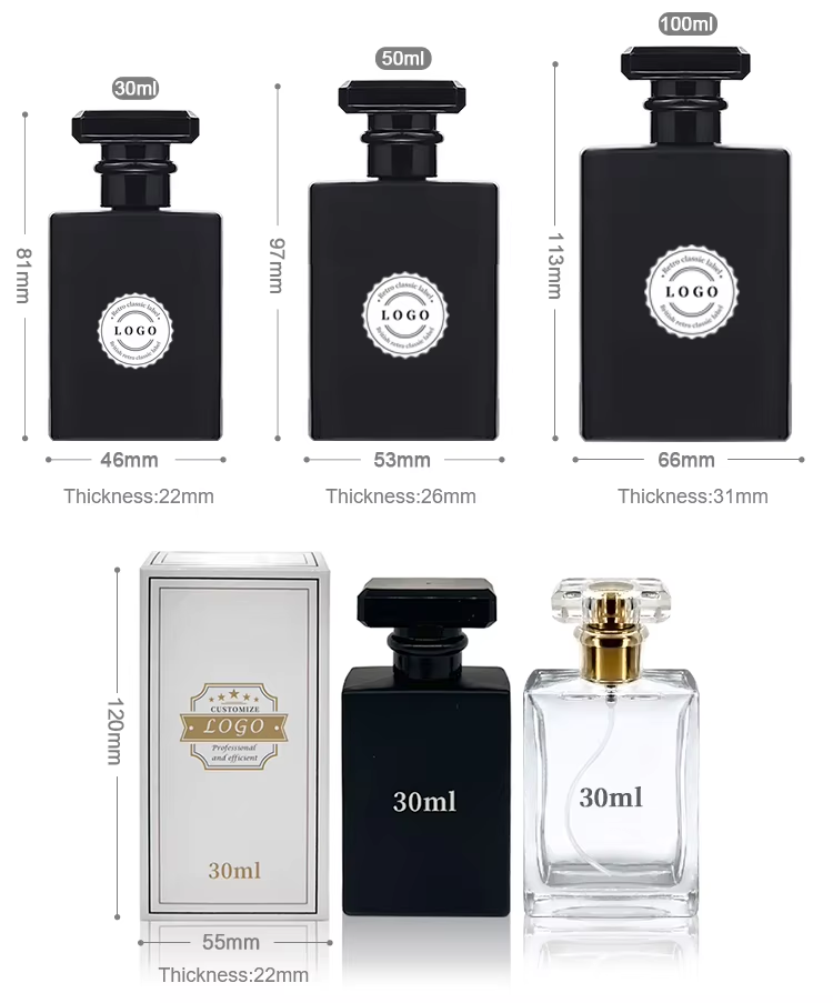 Black Frosted Square Glass Perfume Bottle