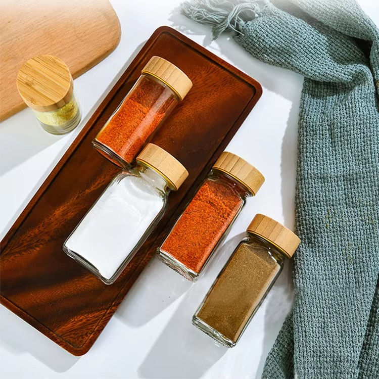 Wooden Lid Square Seasoning Bottle