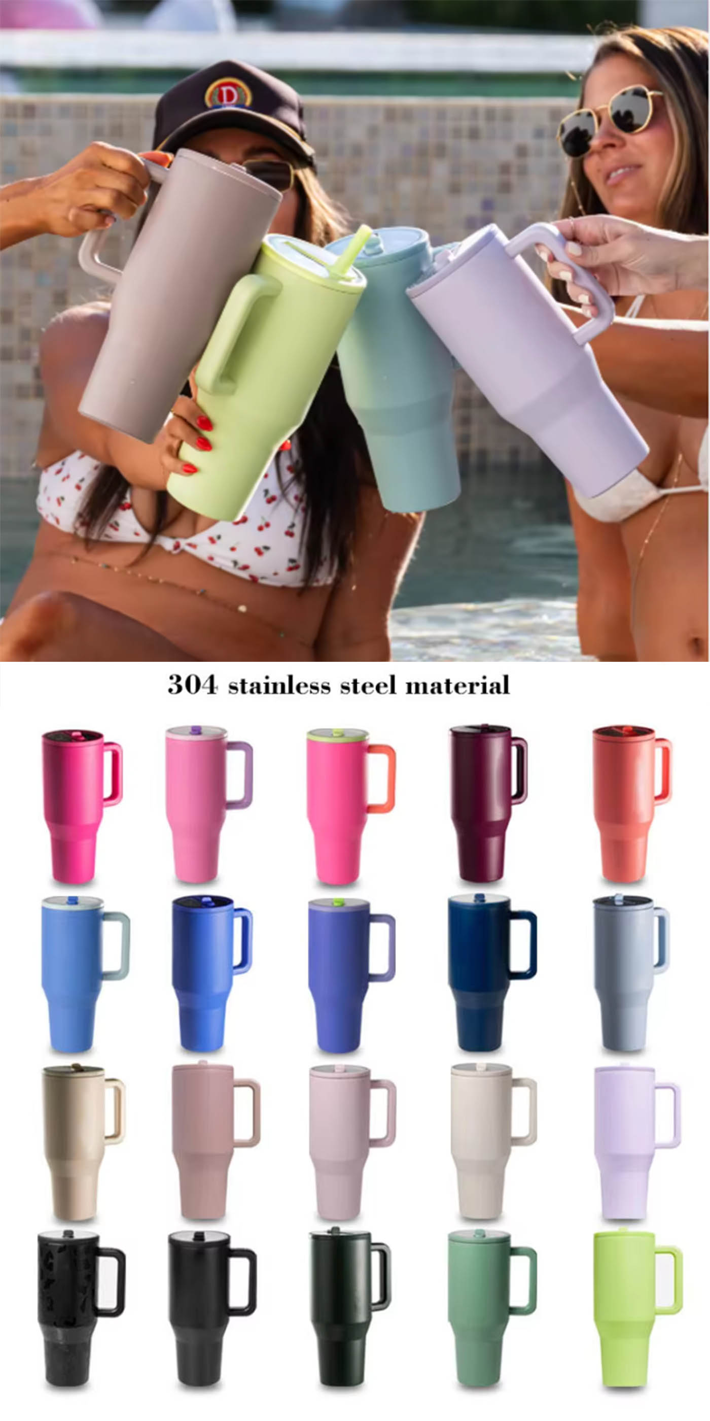 40oz Stainless Steel Water Tumbler with Handle and Straw