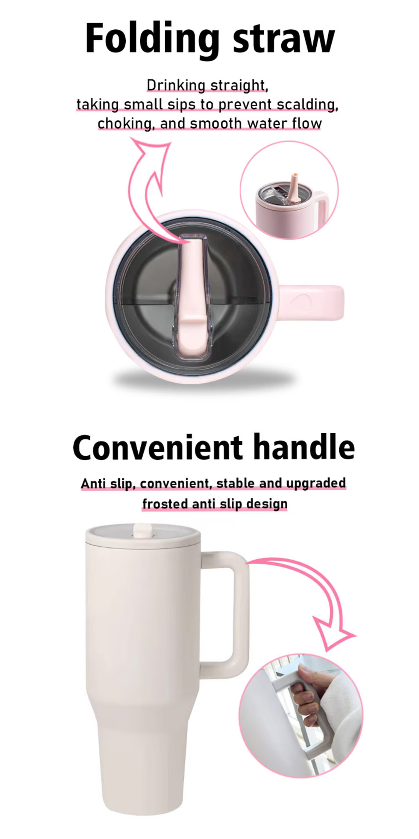 40oz Stainless Steel Water Tumbler with Handle and Straw