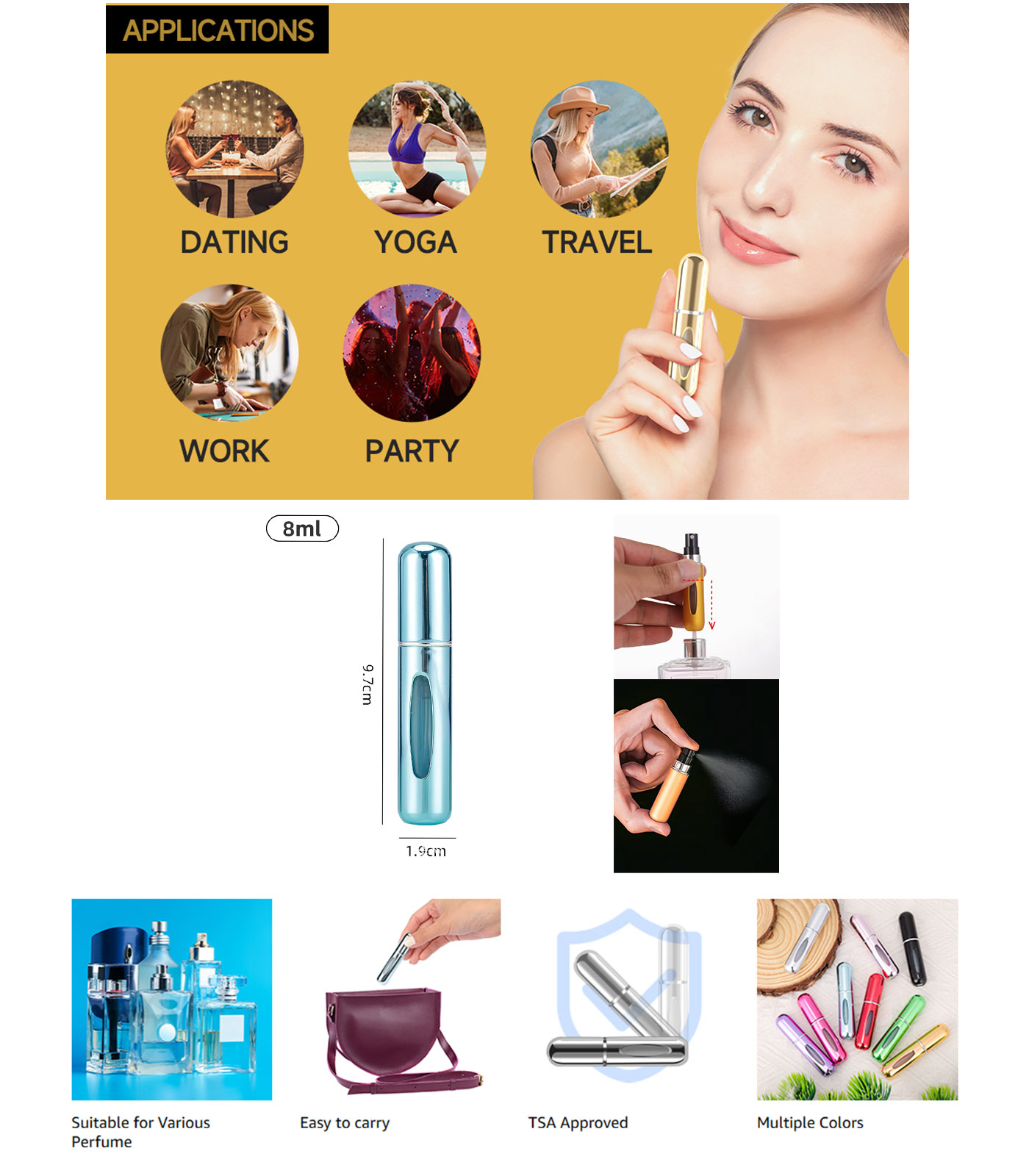 Mini Bottom-Fill Perfume Bottle On-the-Go Fragrance Essential