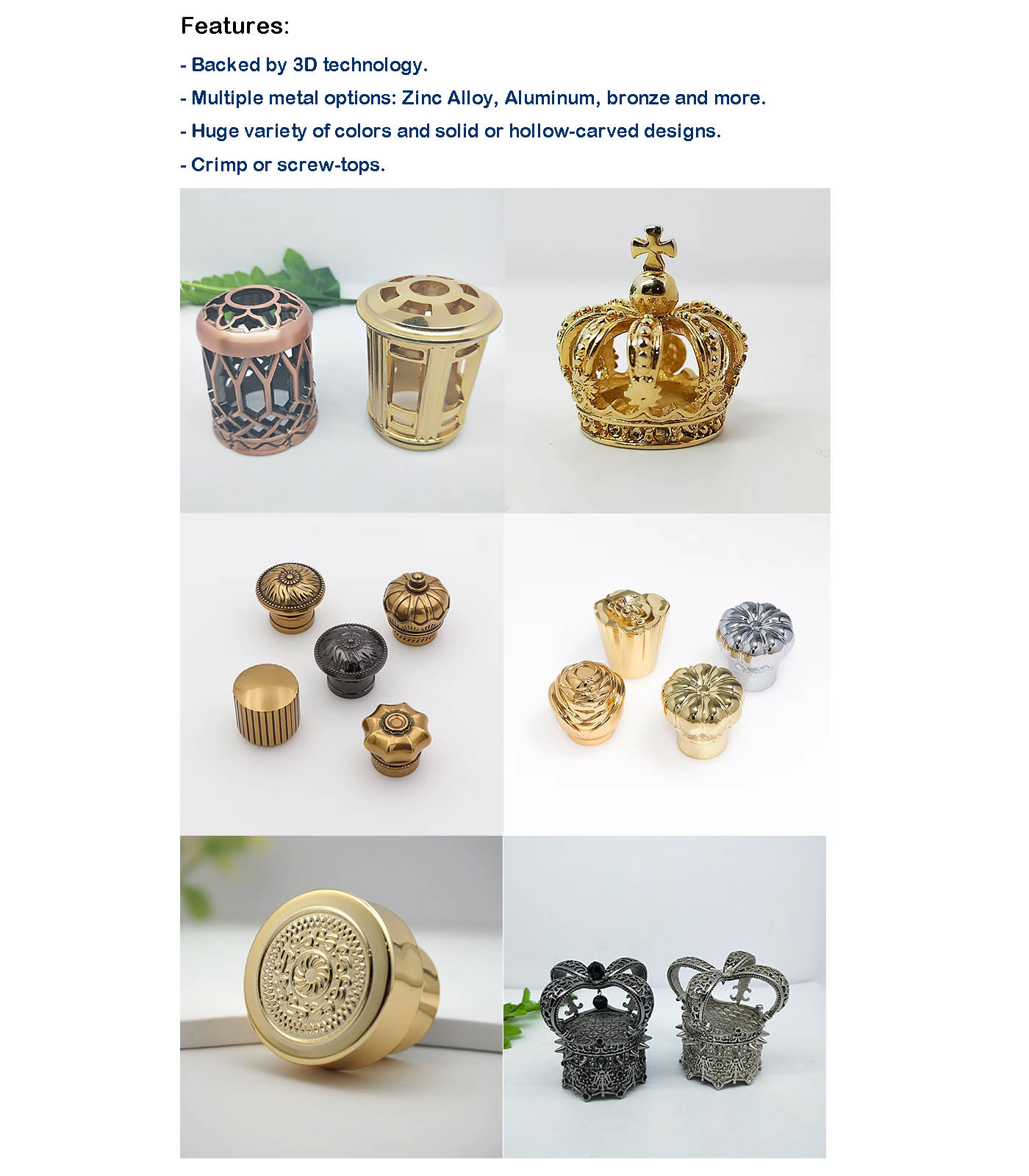 Zinc Alloy Aluminum Metal Perfume Caps Crimp Screw