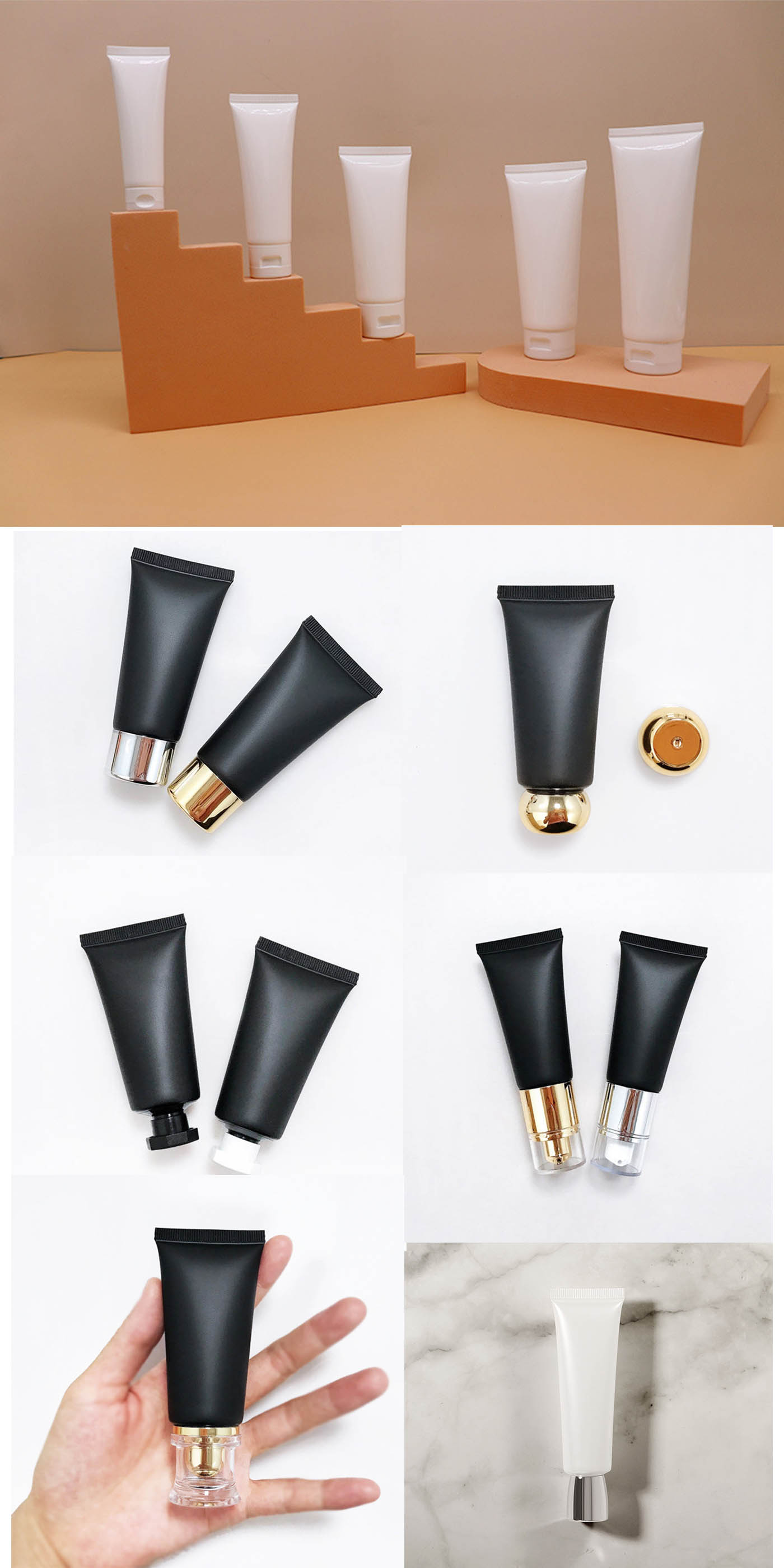 5ml-120ml Soft plastic cosmetic tube with multiple cap options