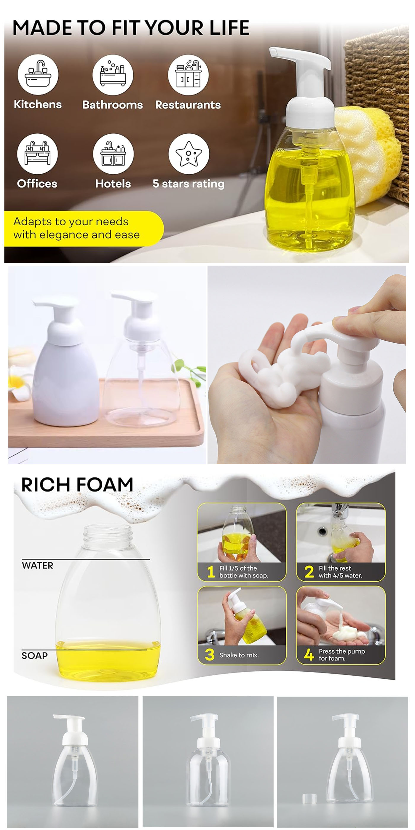 Hand Soap Foaming Dispenser Pump Dish Detergent for home hotel restaurant