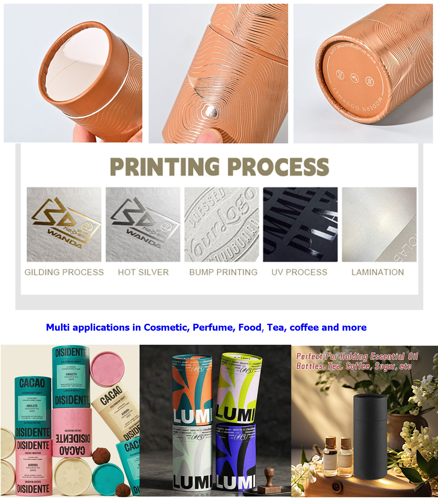 Round Cardboard Perfume Packaging Tube with Lid fit for Essential Oil Tea Coffee Cosmetics