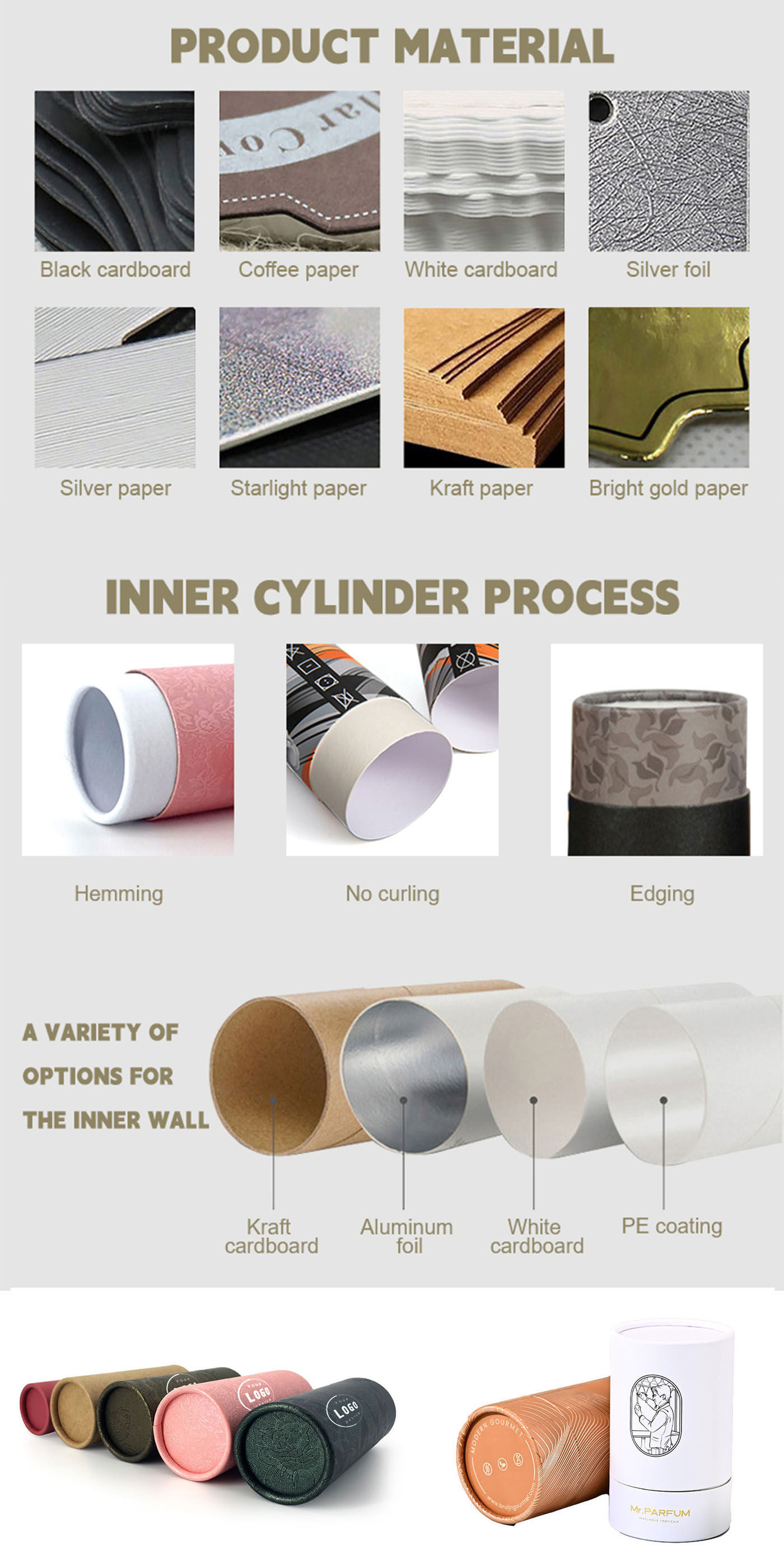 Round Cardboard Perfume Packaging Tube with Lid fit for Essential Oil Tea Coffee Cosmetics