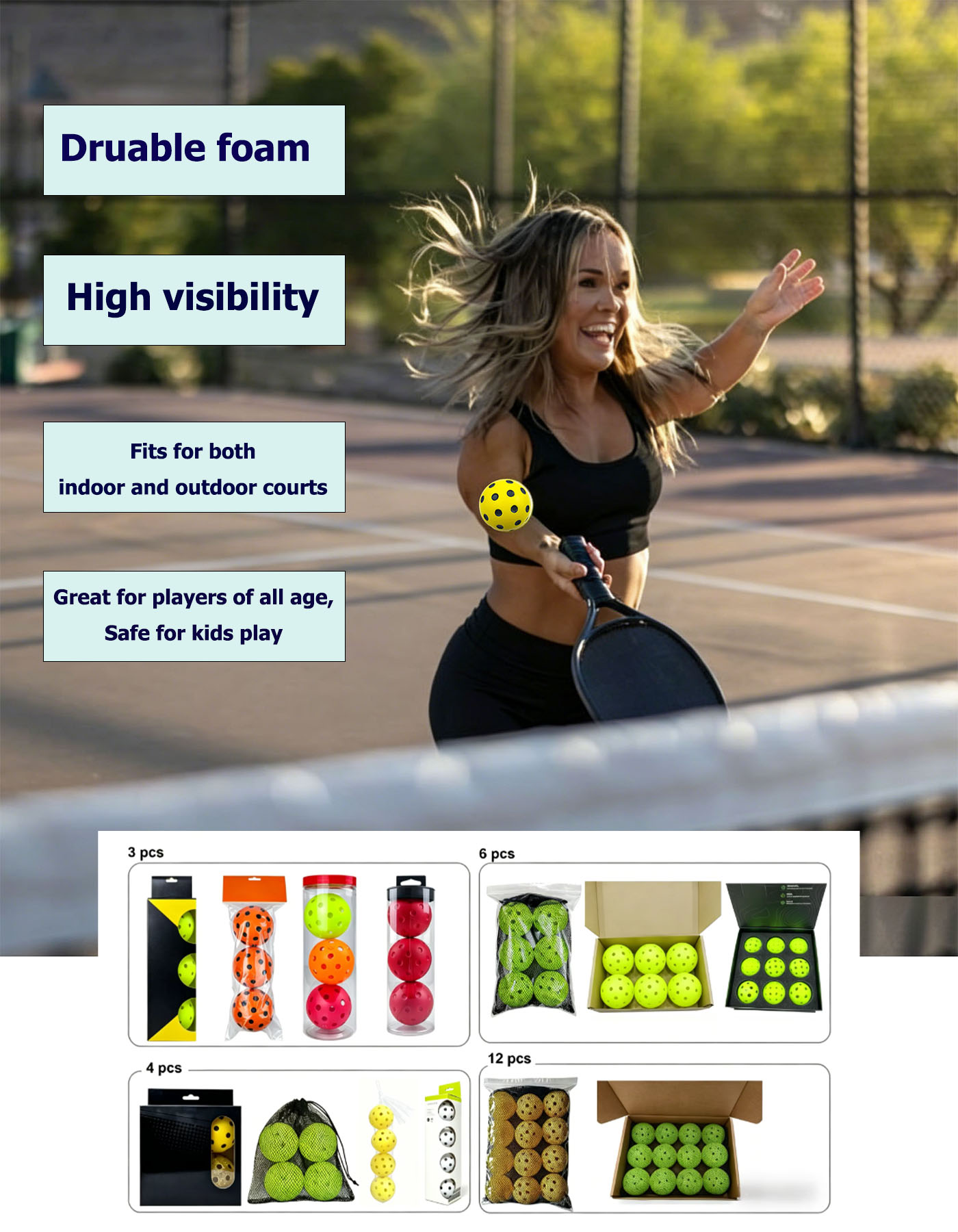 Silent Pickleball Balls Quiet PU Foam Pickleballs for Indoor and Outdoor Pickleball Practice