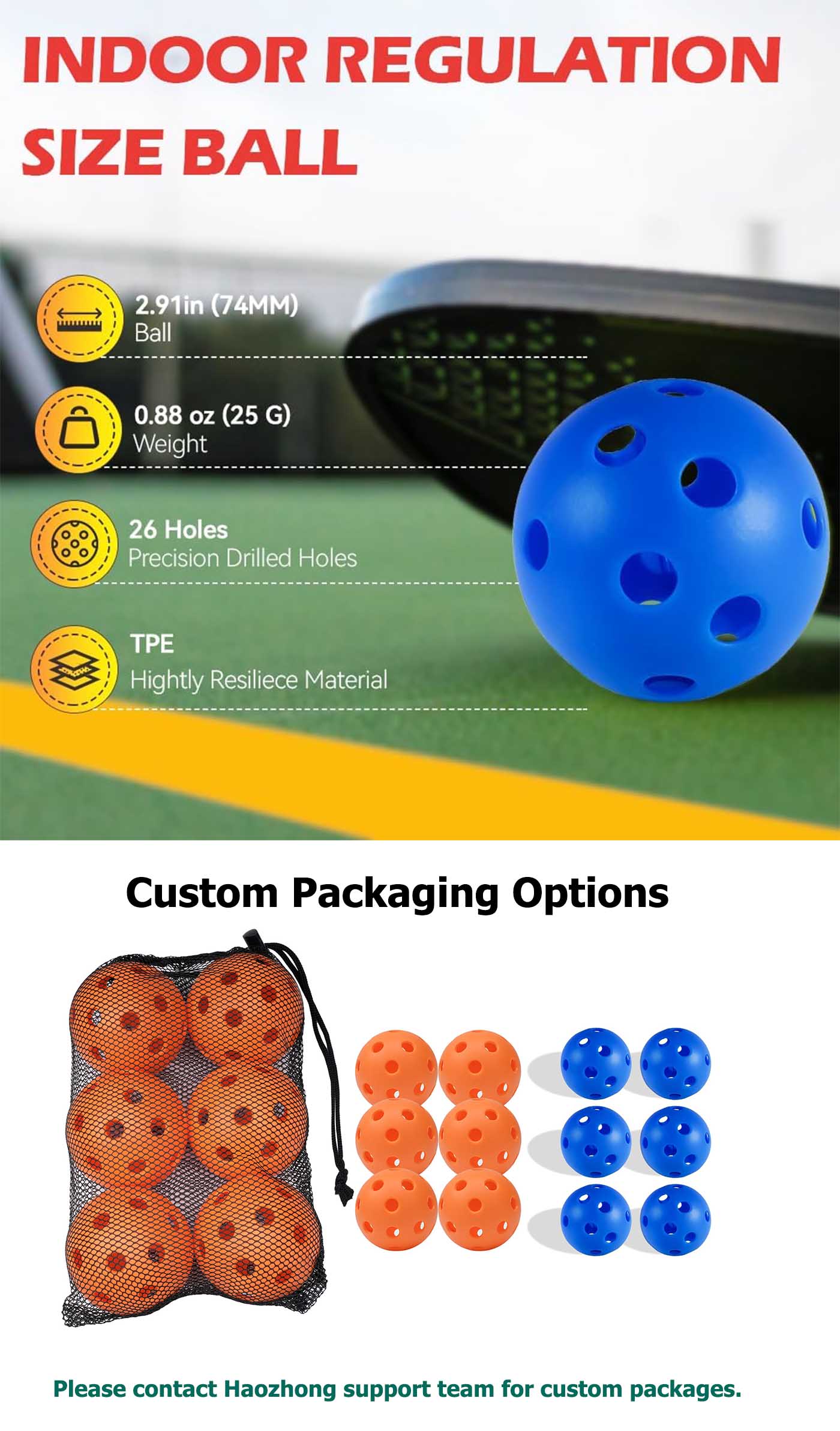 26 hole indoor pickleball with multiple color options - USAPA Standard - High Resilience
