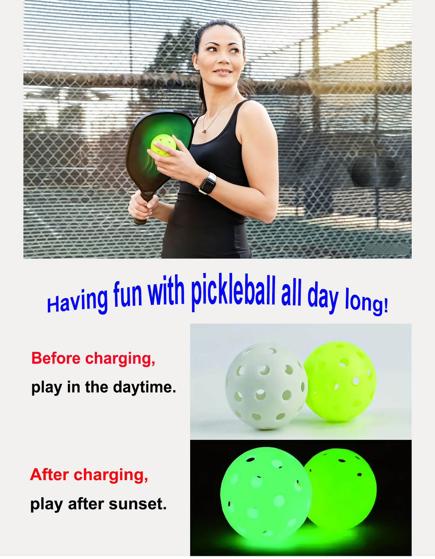 Luminous Pickleball Indoor and Outdoor night play Glow in the Dark Pickleball