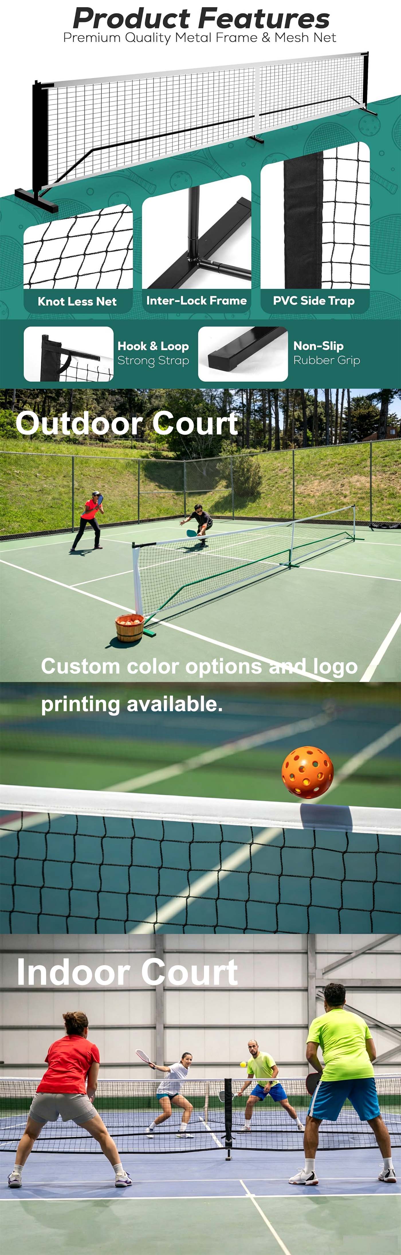 Custom 22ft Durable Pickleball Nets with or without Wheels Reinforced Portable Pickleball Nets Set for indoor and outdoor courts