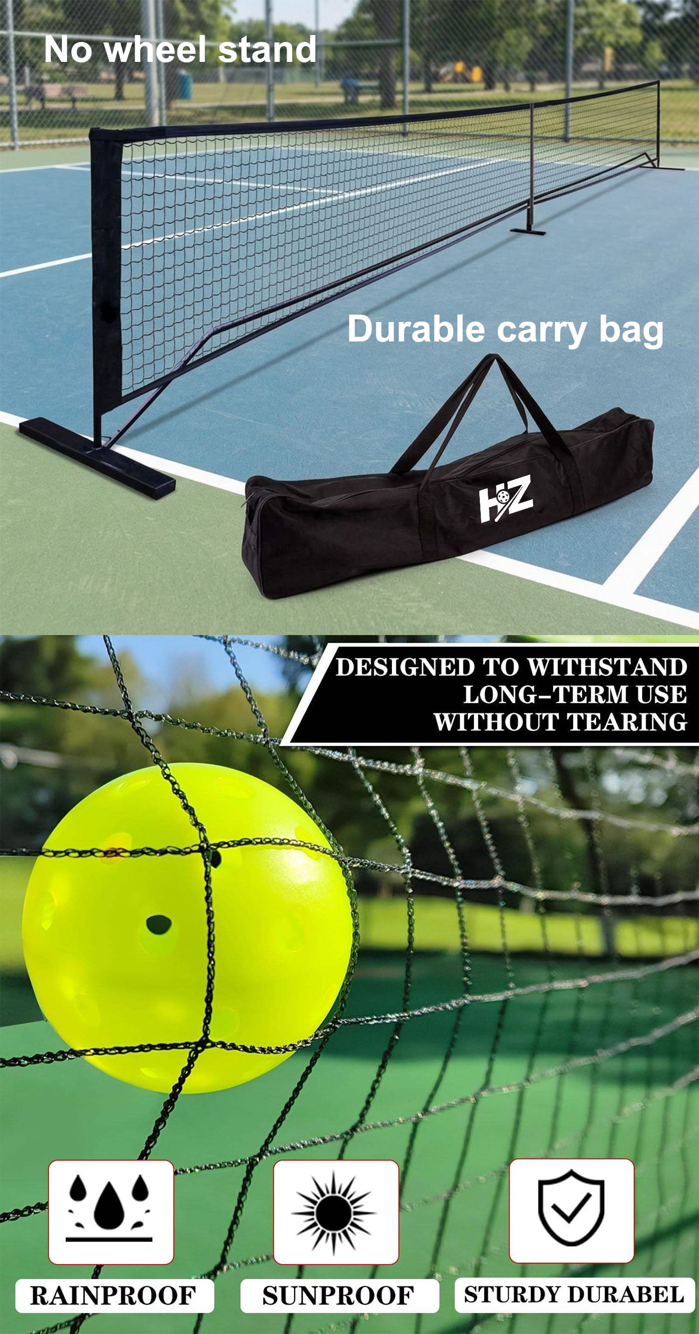 Custom 22ft Durable Pickleball Nets with or without Wheels Reinforced Portable Pickleball Nets Set for indoor and outdoor courts