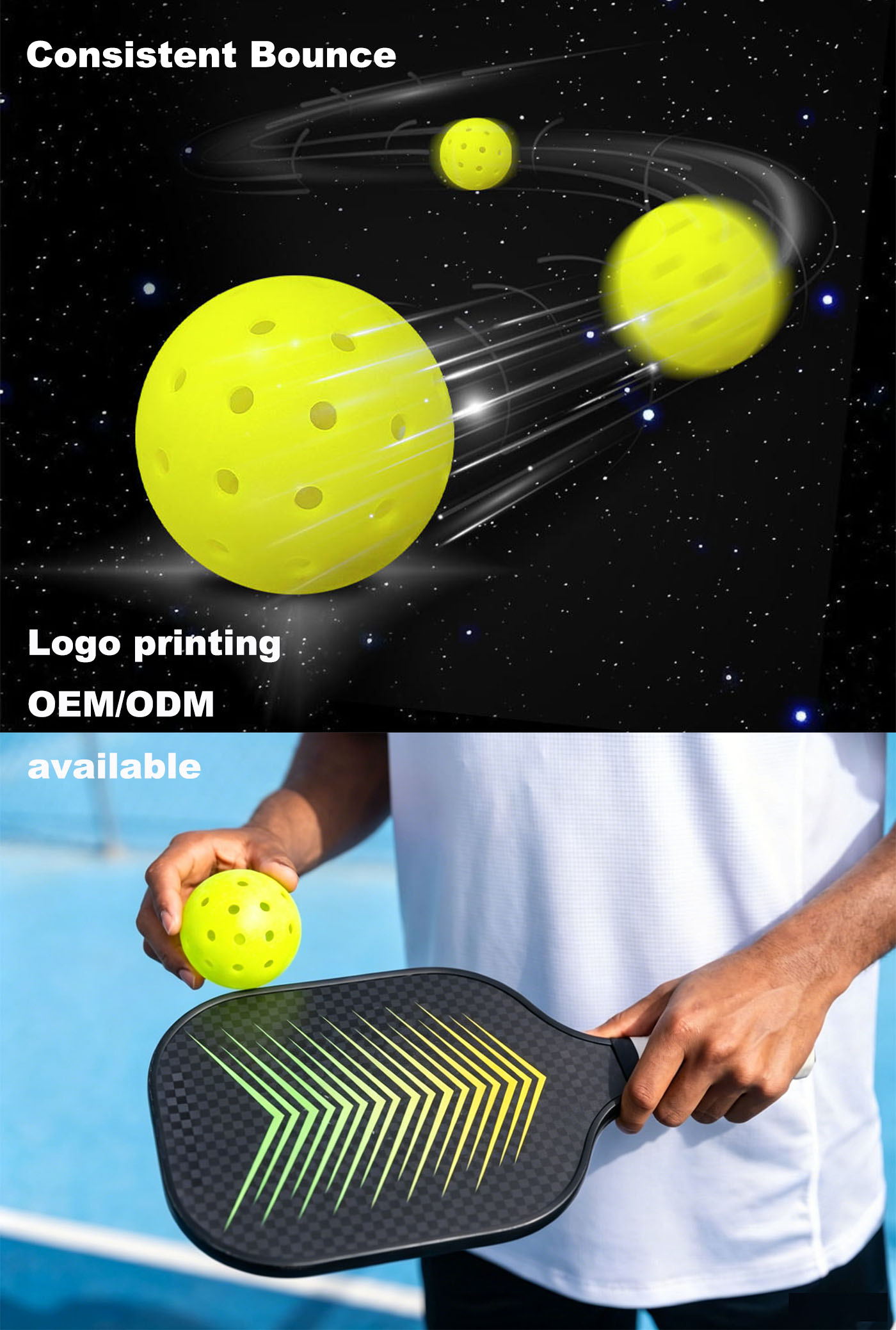 48-Hole Pickleball made with premium PE for better training performance